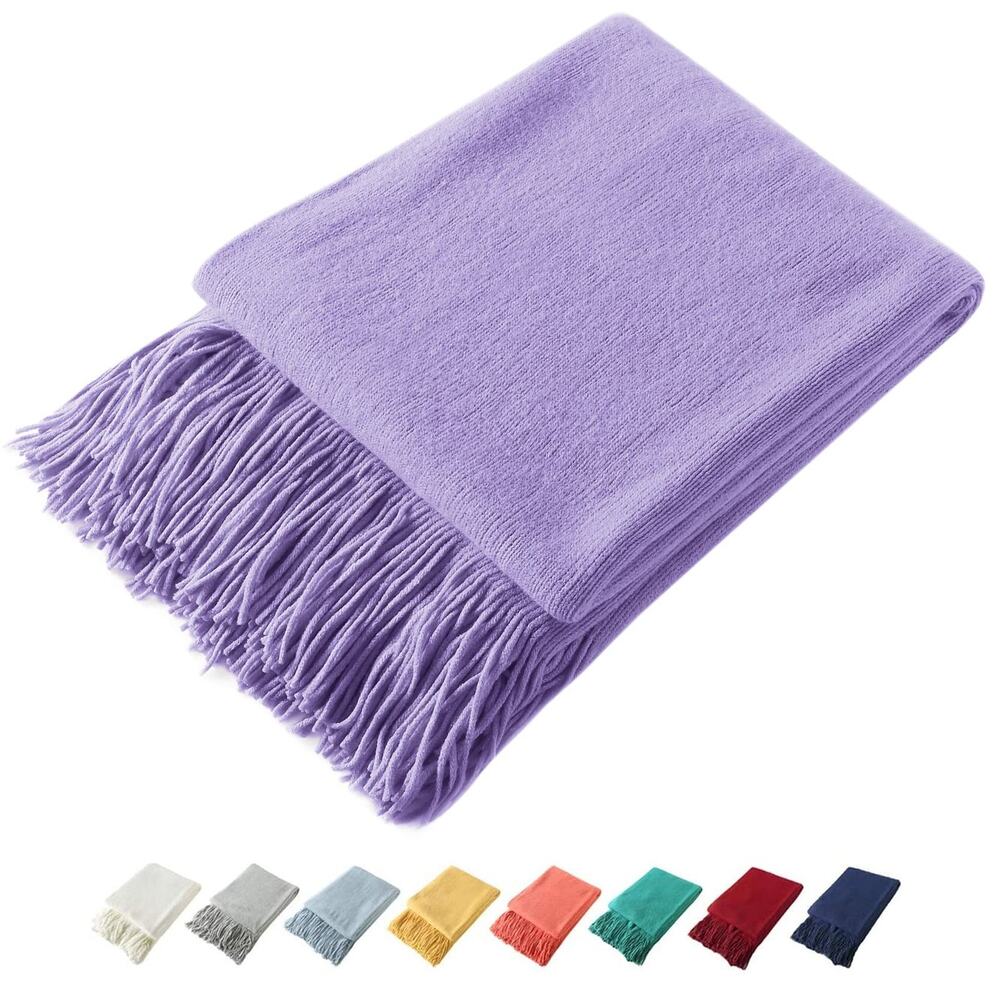 Soft Cozy Throw Blanket Lavender Light Purple Fringe Home Decor 50x60"